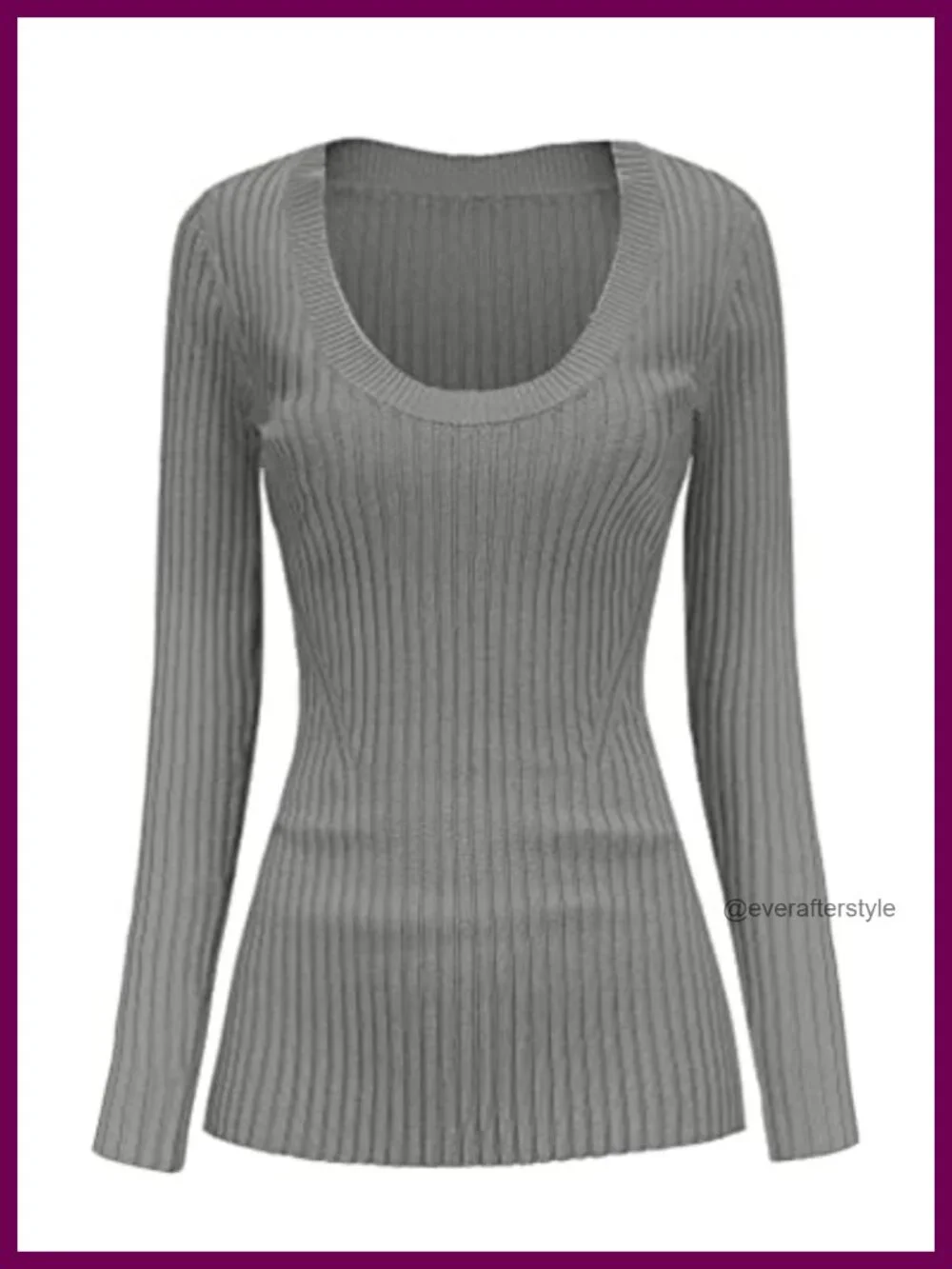 Women's Ribbed Knit Long Sleeve Scoop Neck Slim Fit Pullover Sweater